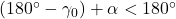 \left(180^{\circ} - \gamma_{0}\right) + \alpha < 180^{\circ}