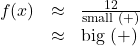 \[ \begin{array}{rcl} f(x) &\approx & \frac{12}{ \text{small } (+) } \\ &\approx & \text{big } (+) \end{array} \]