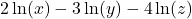 2 \ln(x) -3 \ln(y) - 4\ln(z)