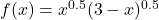 f(x) = x^{0.5} (3-x)^{0.5}