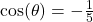 \cos(\theta) = -\frac{1}{5}