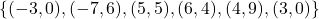 \left\{(-3,0), (-7,6), (5,5), (6,4), (4,9), (3,0) \right\}