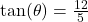 \tan(\theta) = \frac{12}{5}