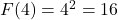 F(4) = 4^2 = 16