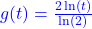 \textcolor{blue}{g(t) = \frac{2 \ln(t)}{\ln(2)}}