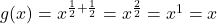 g(x) = x^{\frac{1}{2} + \frac{1}{2}} = x^{\frac{2}{2}} = x^{1} = x