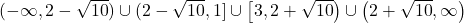 (-\infty, 2 -\sqrt{10}) \cup (2 - \sqrt{10}, 1] \cup \left[3, 2 + \sqrt{10}\right) \cup \left(2+\sqrt{10}, \infty\right)