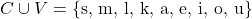 C \cup V = \{ \text{s, m, l, k, a, e, i, o, u}\}