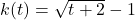 k(t) = \sqrt{t+2} - 1