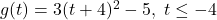 g(t) = 3(t + 4)^{2} - 5, \; t \leq -4