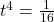 t^4 = \frac{1}{16}