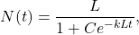 \[N(t) =\dfrac{L}{1 + Ce^{-kLt}},\]