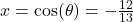 x = \cos(\theta) = -\frac{12}{13}