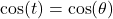 \cos(t) = \cos(\theta)