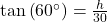 \tan\left(60^{\circ}\right) = \frac{h}{30}