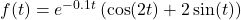 f(t) = e^{-0.1t} \left( \cos(2t) + 2\sin(t)\right)