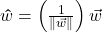 \bm\hat{w} = \left(\frac{1}{\| \vec{w} \|} \right) \vec{w}