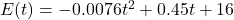 E(t) = -0.0076t^2+0.45t + 16