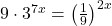 9 \cdot 3^{7x} = \left(\frac{1}{9}\right)^{2x}