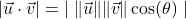 |\vec{u} \cdot \vec{v}| = |\; \| \vec{u} \| \| \vec{v} \|\cos(\theta) \;|