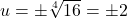 u = \pm \sqrt[4]{16} = \pm 2