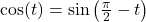 \cos(t) = \sin\left(\frac{\pi}{2} - t\right)