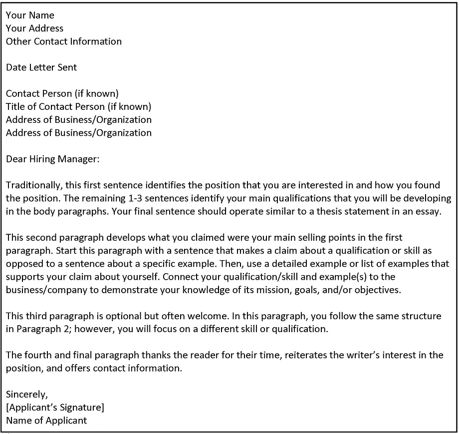 This image shows an example of a cover letter as it should appear on the page. Click the link at the end of the caption for an accessible PDF of this information.