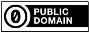 This image shows a zero in a circle to the left, with the words "Public Domain" in white lettering on a black background to the right.