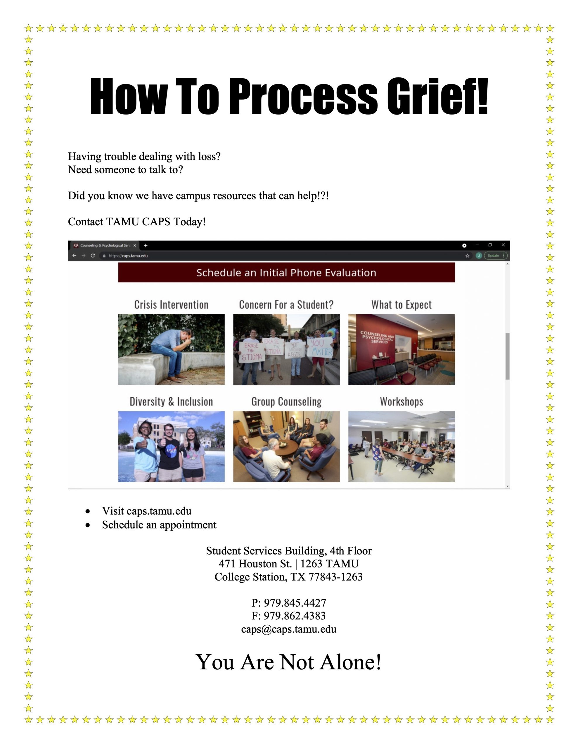 Student handout for how to process grief, using the same design principles for how to make a picture frame in a Word document