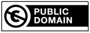 This image shows a C with a circular strike-through or "no" indicator to the left, with the words "Public Domain" in white lettering on a black background to the right.
