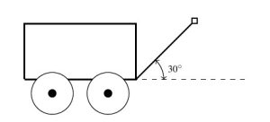 A diagram of a wagon. The horizontal extension of the bottom of the wagon and the handle of the wagon form a 30 degree angle.