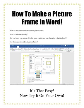 Sample student handout for how to make a picture frame using a Word document
